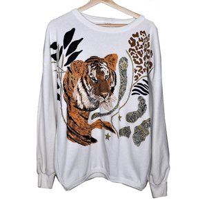 Vintage 1980s Tiger Animal Print Safari Sweatshirt
